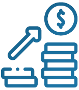 stack of coins with arrow pointing up and to the right to a dollar sign